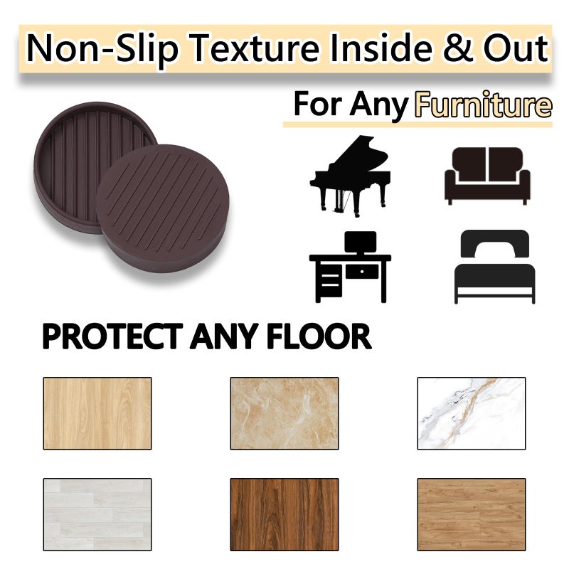 Jayen 2x2 Round Rubber Furniture Caster Cups, Anti-Sliding Furniture Pads Bed Stopper Floor Protectors with Grip - Protect Any Flooring - Image 2